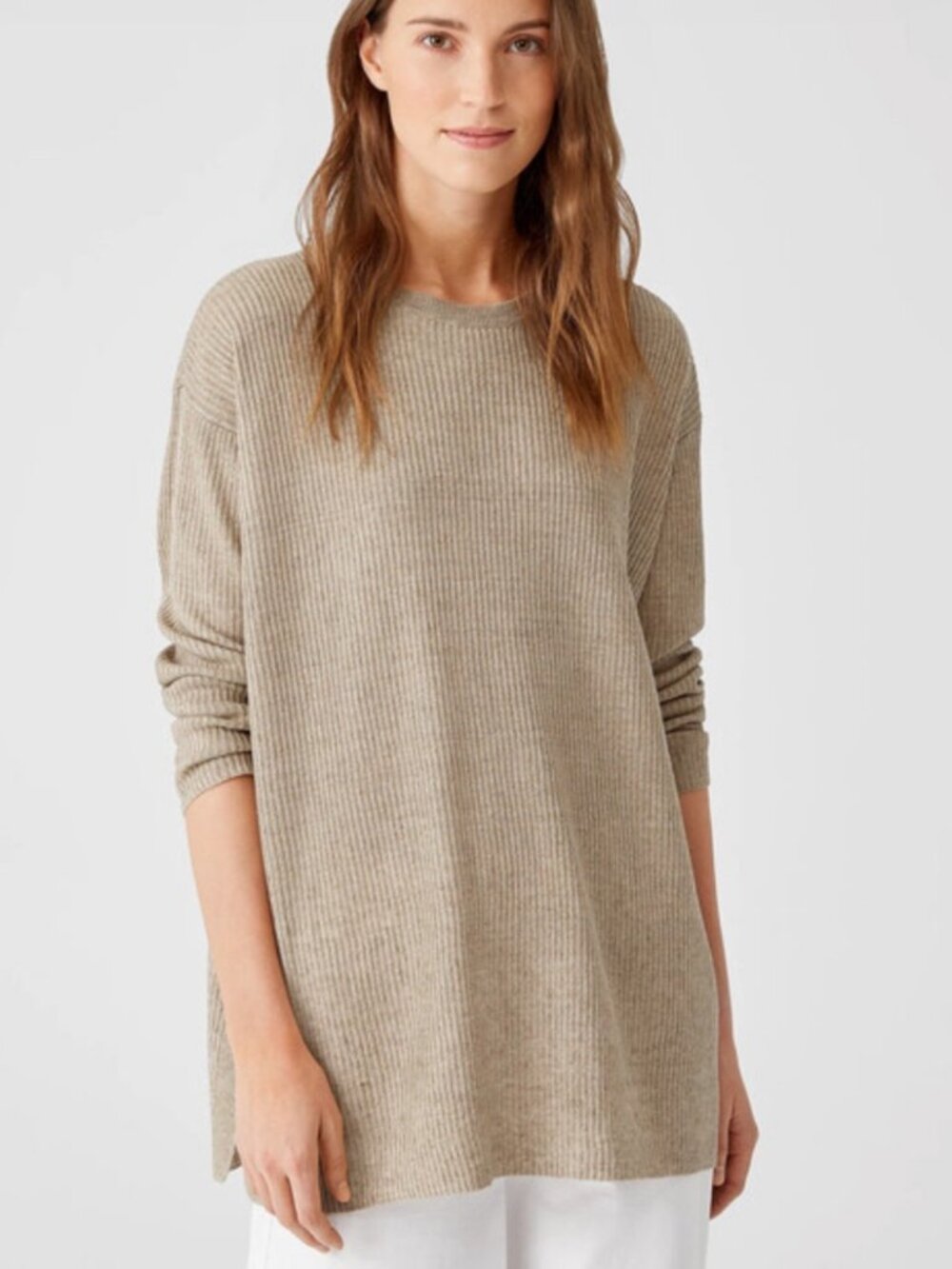 Eileen Fisher Organic Linen Longline Crew Neck Sweater XS